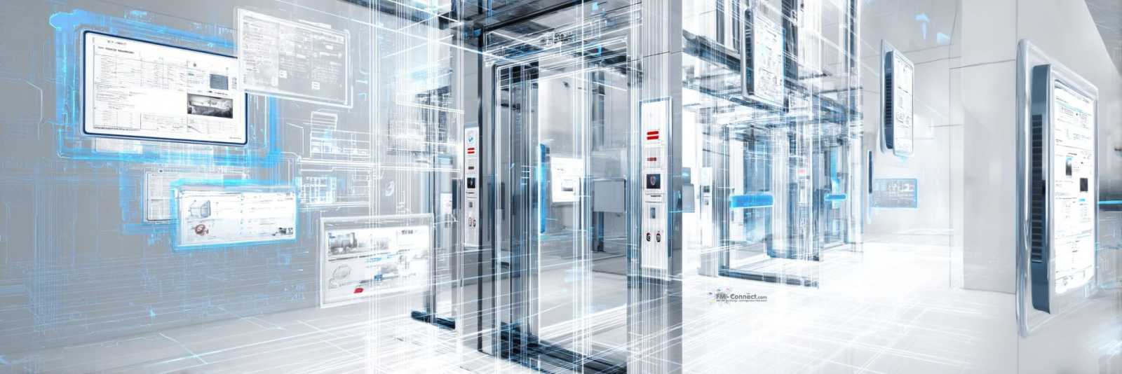 Aufzugsmanagement KI Grafik digitale Aufzugsprozesse visualisiert