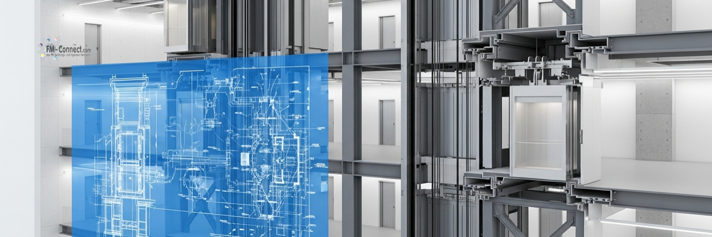 Integration von Aufzugsanlagen im Gebäude Innerhalb Gebäudekern visualisiert