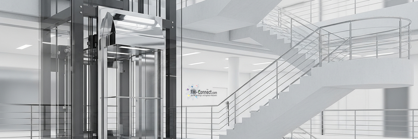 Integration von Aufzugsanlagen und Treppenanlagen im Gebäude visualisiert